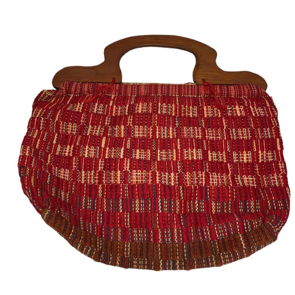 Loom Craft Studio Vintage 1960s (?) red cream wool blend Hand Woven Carp…